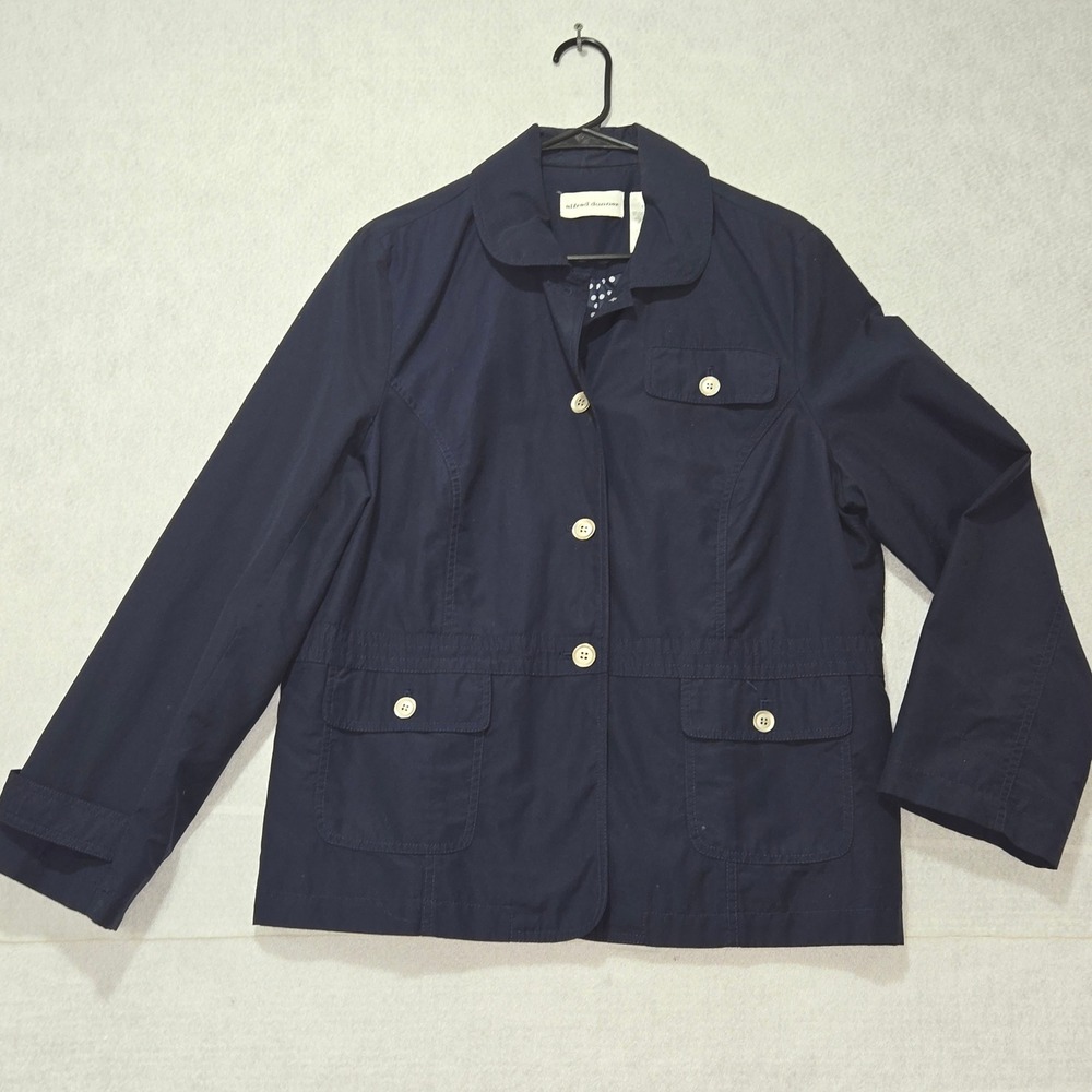 R#40 Alfred Dunner Womens Navy Blue Cotton Blend Blazer Jacket‎ Size 14